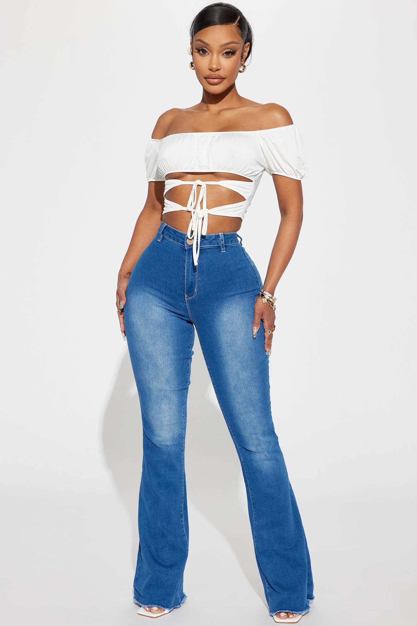 Valentina High Rise Flare Jeans - Medium Blue Wash, Fashion Nova, Jeans