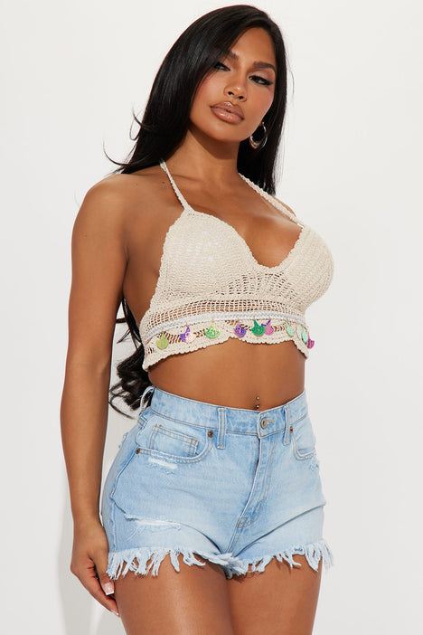 Dancin All Night Crochet Top Tan