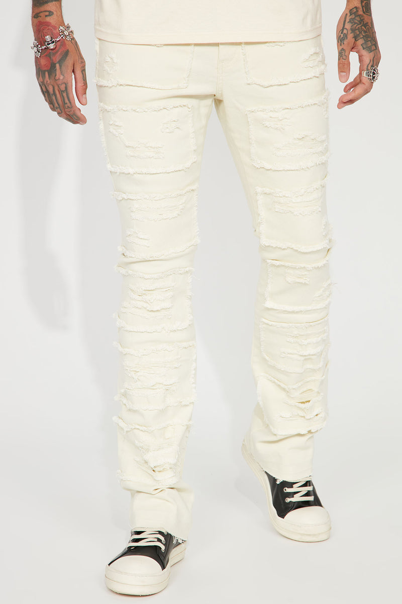 Let You Go Destroyed Stacked Skinny Flare Jeans - Cream | Fashion Nova ...