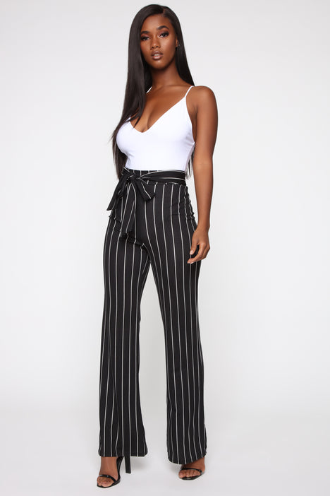 Black and white striped tie pants new arrivals