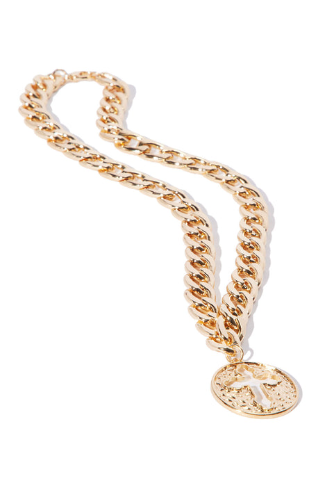 Rounded Cross Pendant Chain Necklace Gold Fashion Nova Mens