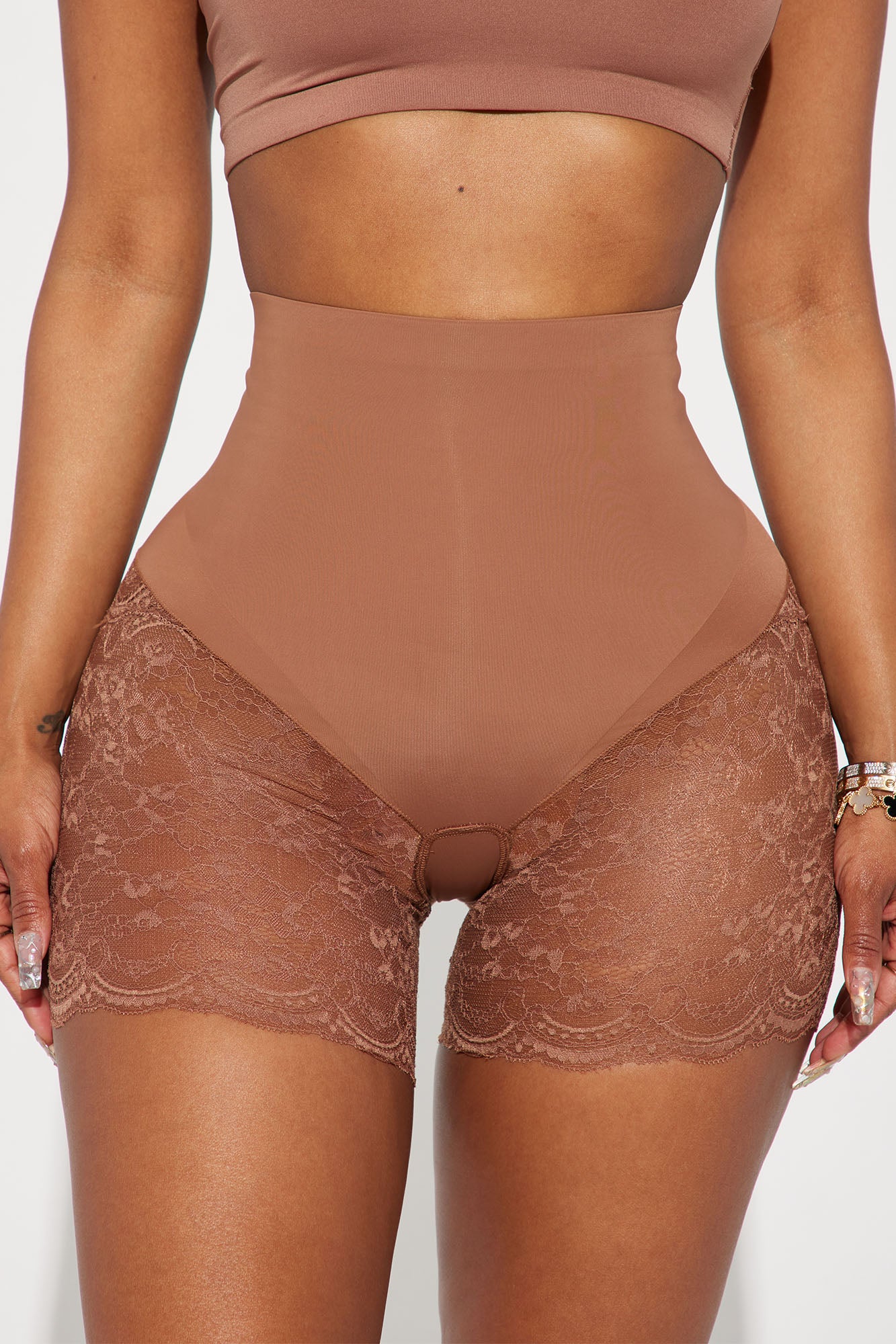 Tight Fit Lace Control Microfiber Shapewear Short - Chocolate