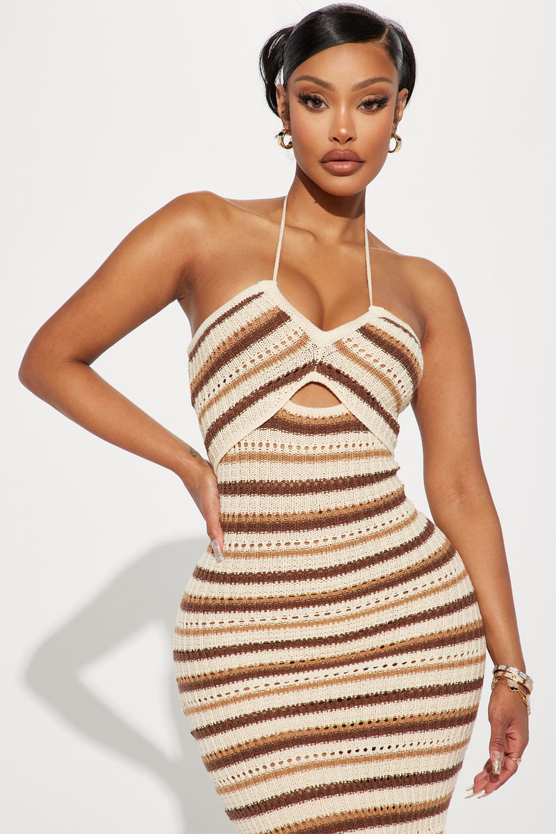 Knitted And Knotted Halter Midi Dress Mocha Fashion Nova, Dresses