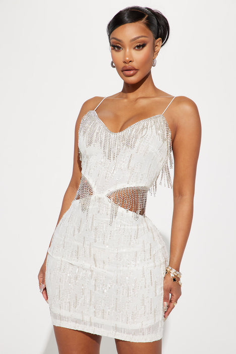 Glitz Girl Sequin Mini Dress White