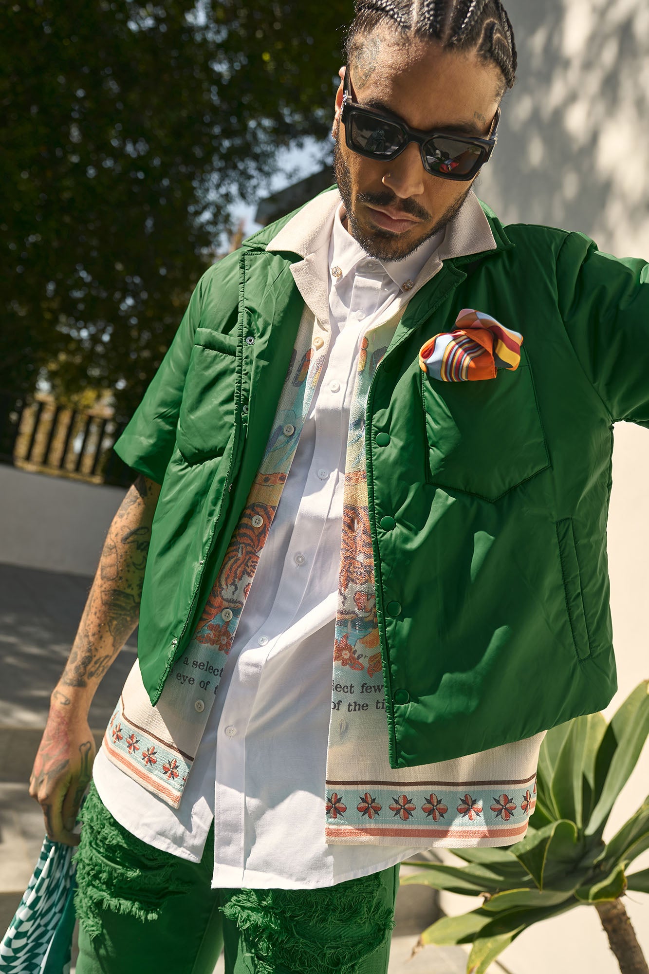 Aston Nylon Puffer Cropped Short Sleeve Shirt Green Fashion