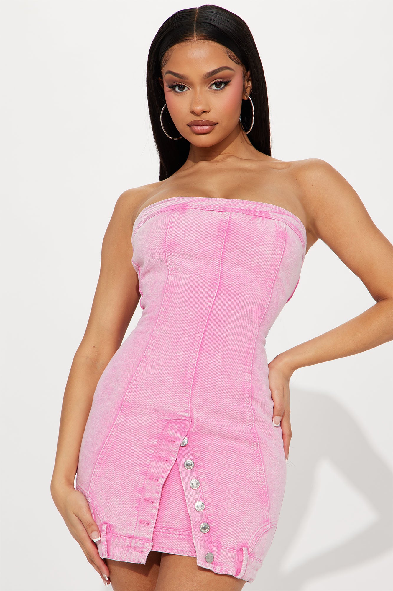 Denim top pink dress
