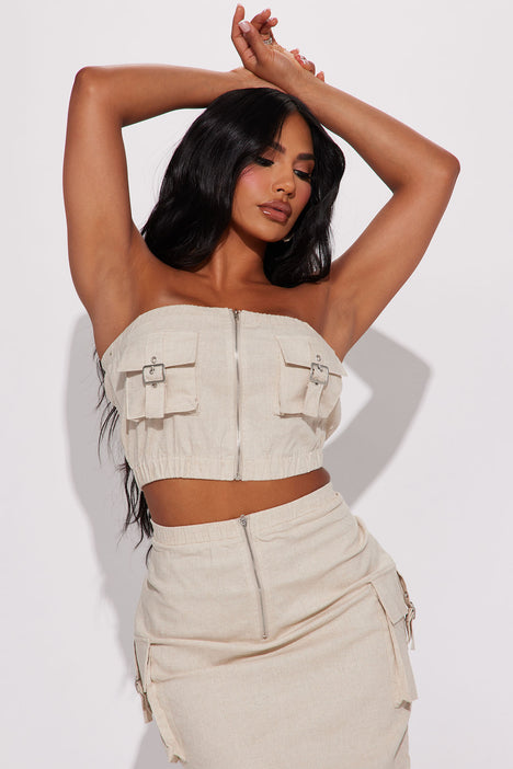 Lucky Linen Cargo Skirt Set Khaki