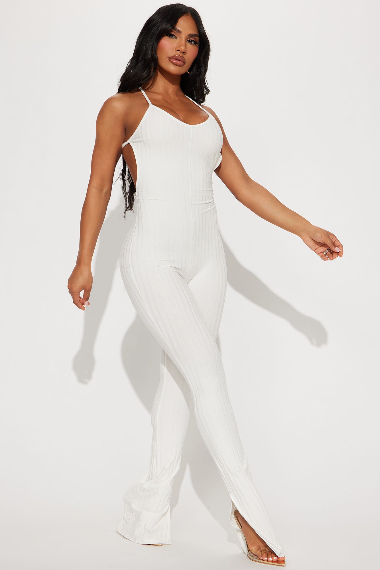 White ribbed jumpsuit deals