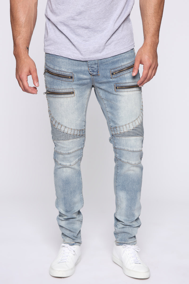 High Speed Skinny Moto Jeans - Medium Wash | Fashion Nova, Mens Jeans ...