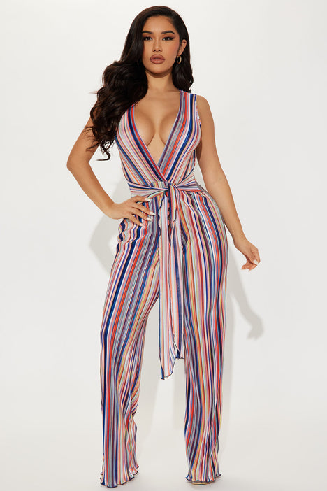 Multi colored striped jumpsuit top