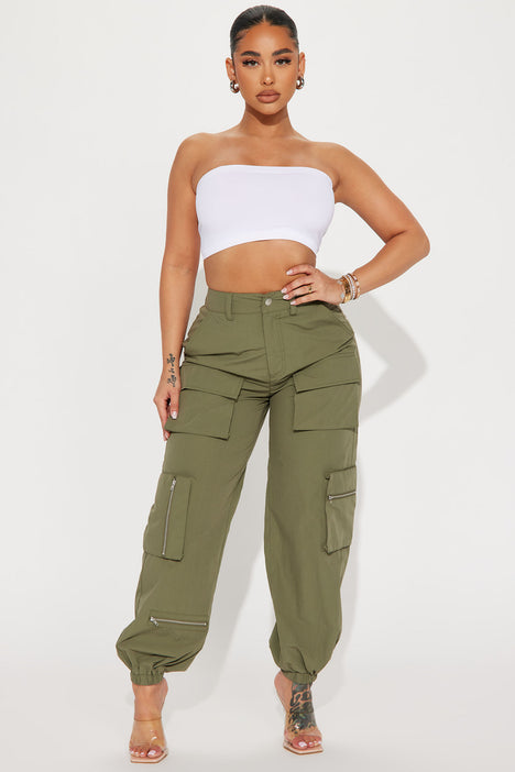 Women's olive green sales cargo jogger pants
