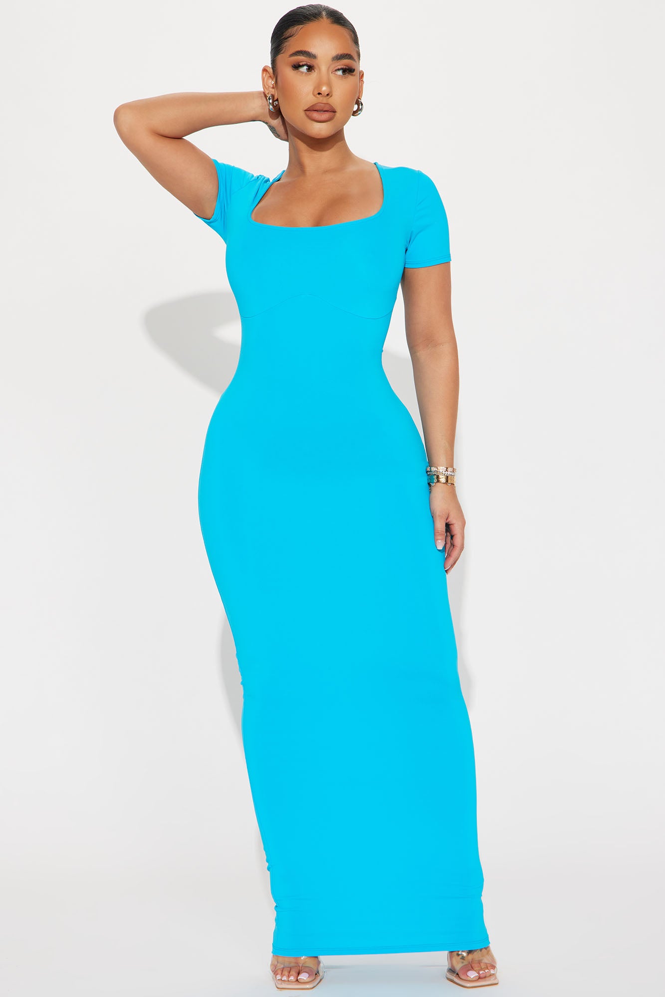 Noelle Short Sleeve Maxi Dress Turquoise Fashion Nova Dresses