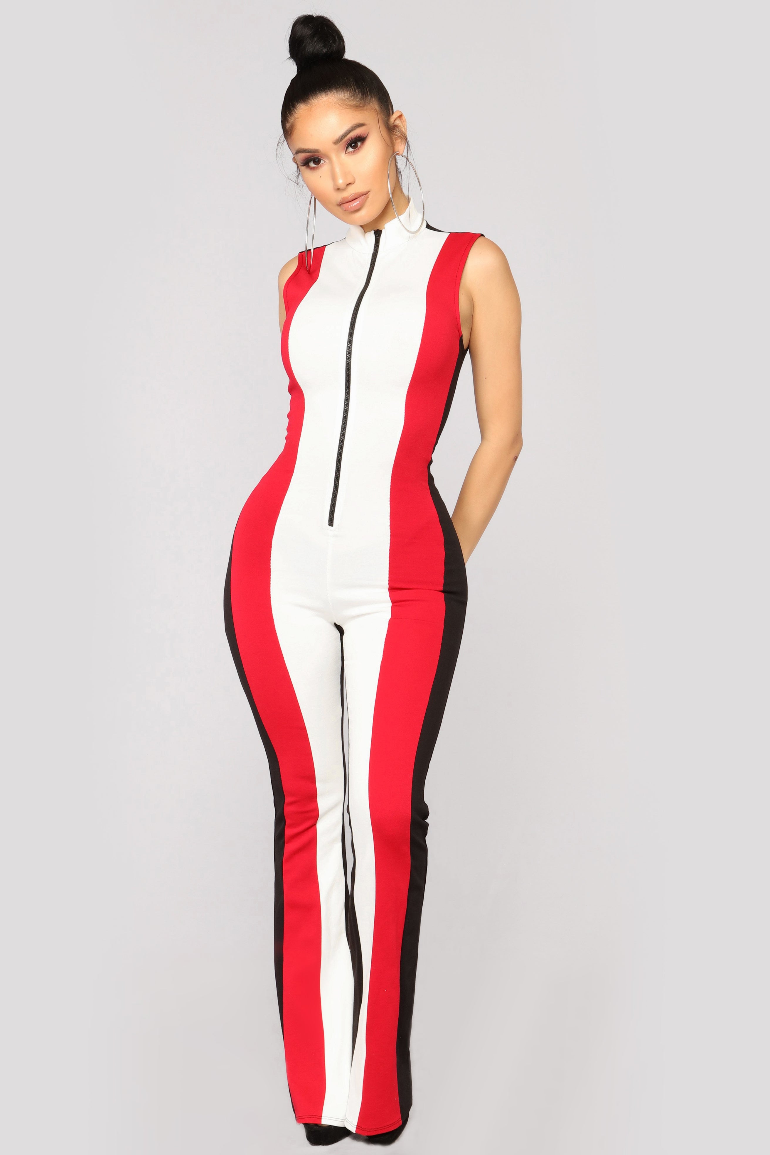 Black white sale and red jumpsuit