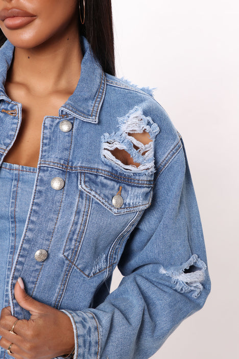 Fashion nova ripped jean jacket sale