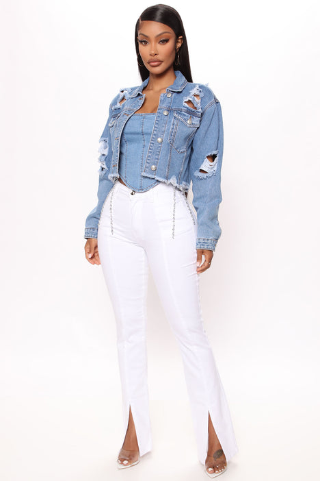 Take A Ride Distressed Denim Jacket Medium Wash Fashion Nova