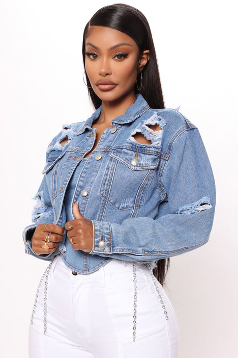 Take A Ride Distressed Denim Jacket Medium Wash