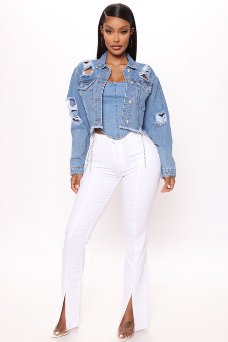 Megan Split Hem Flare Jeans White
