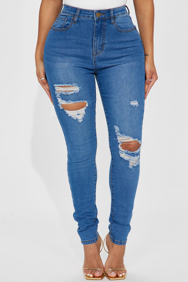 Skinny High Rise Ripped Tapered Jeans
