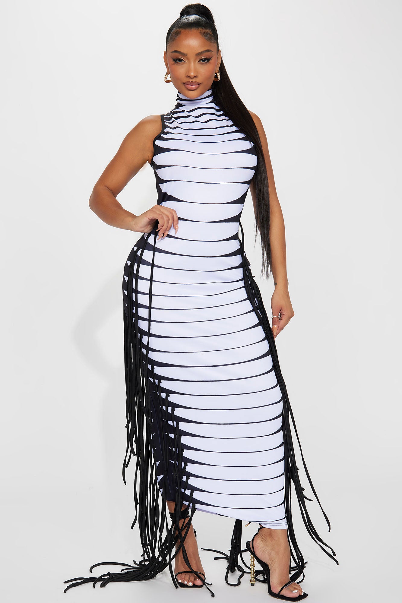 Black and white striped evening gown on sale