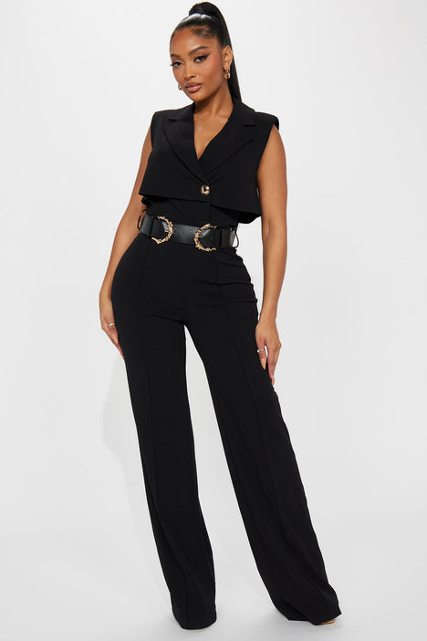Belted hotsell black jumpsuit