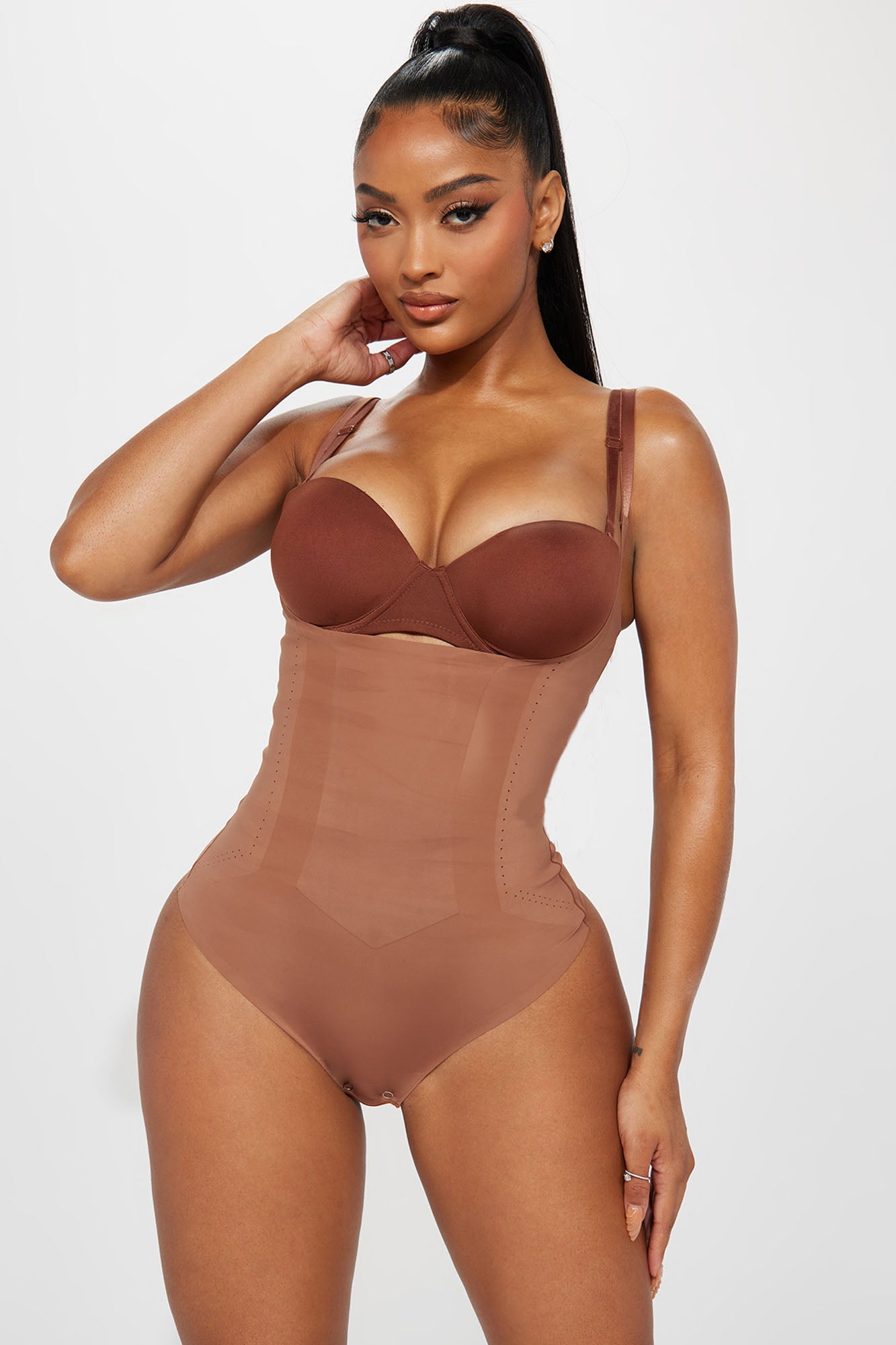 Sculpting Panel Microfiber Laser Shapewear Bodysuit - Chocolate