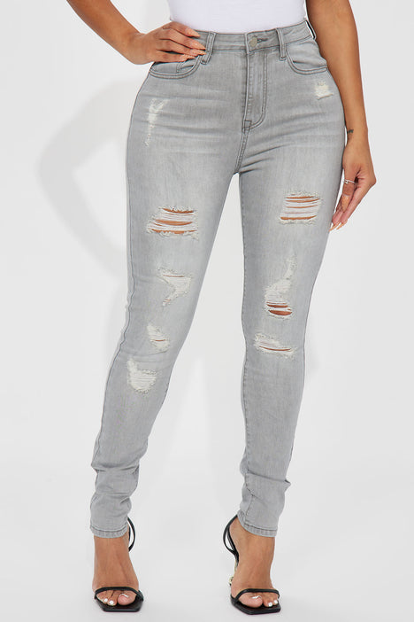 Rosie Ripped High Rise Stretch Skinny Jeans - Grey, Fashion Nova, Jeans