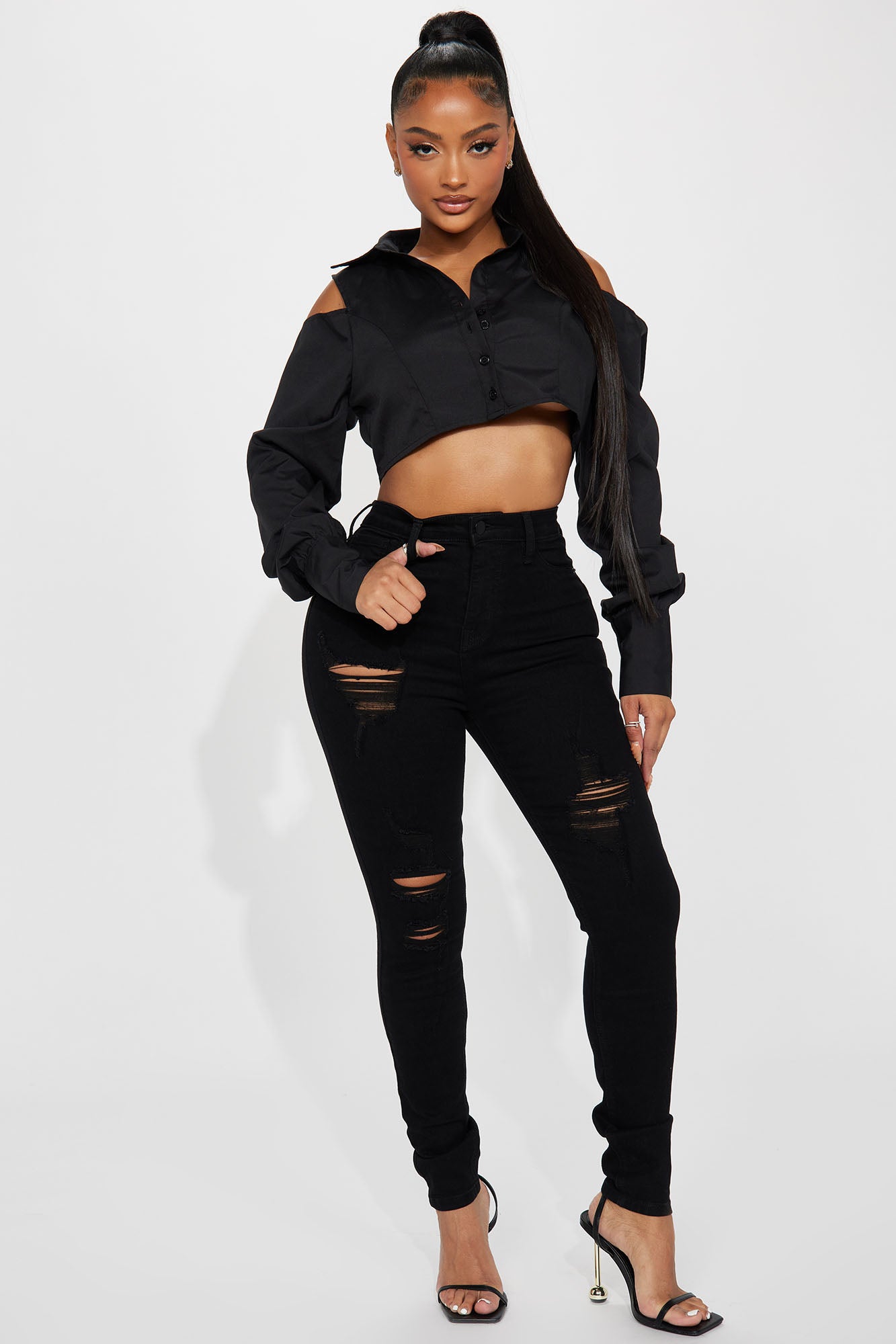 Black ripped skinny jeans top fashion nova
