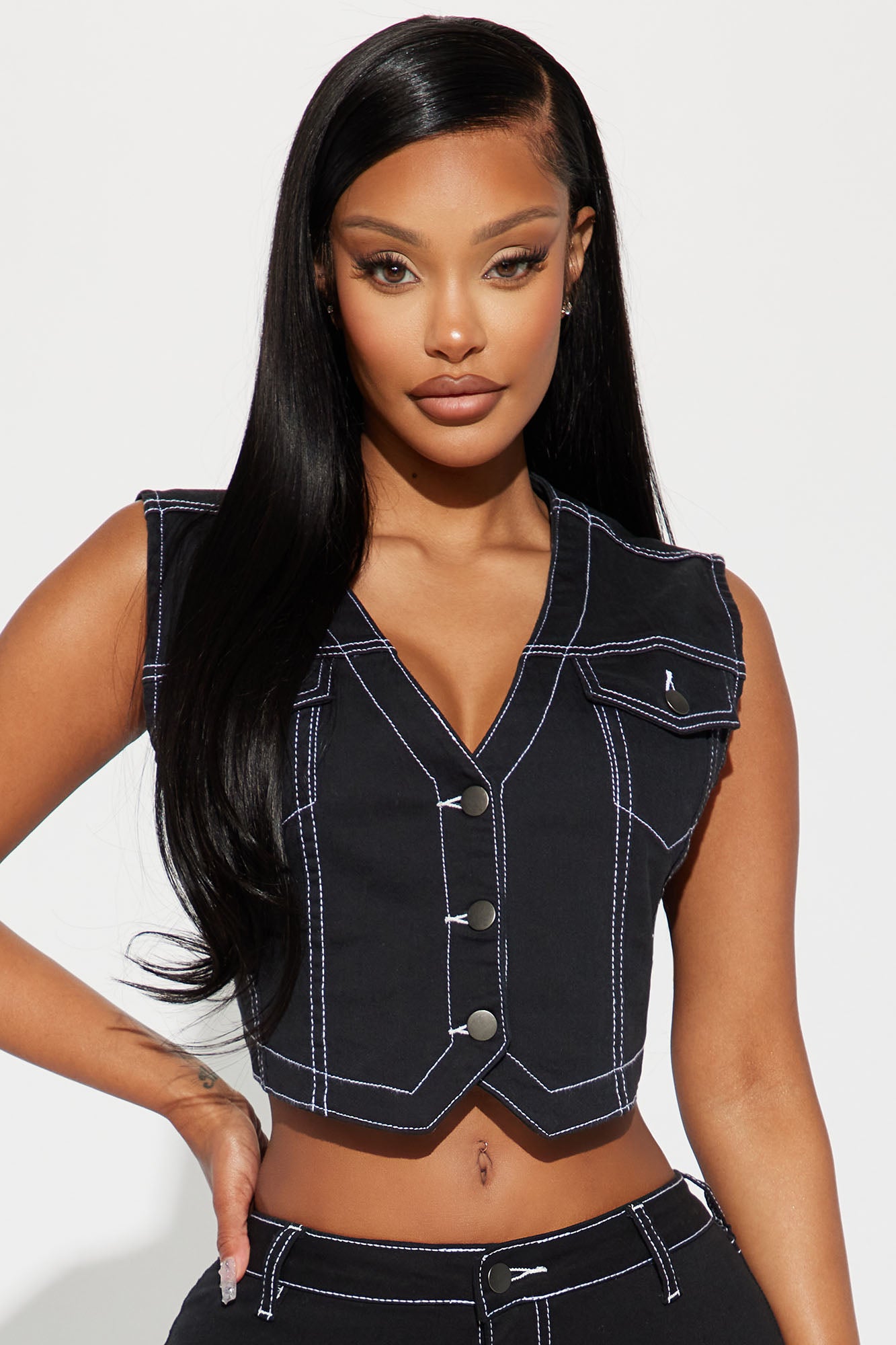 Womens cropped denim sales vest