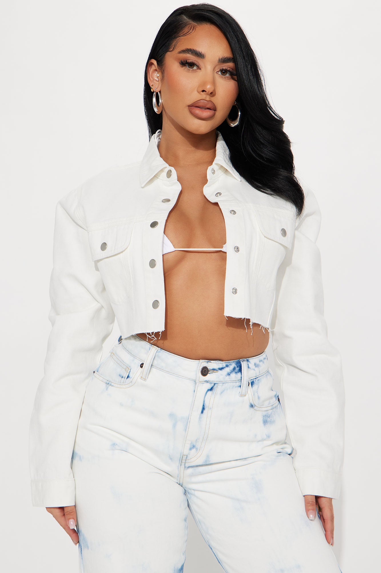 White jean 2025 jacket fashion nova