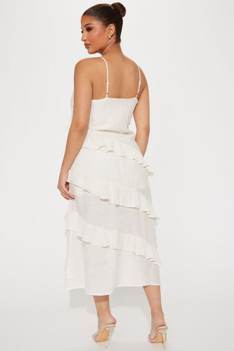 Maxine Ruffle Midi Dress Cream