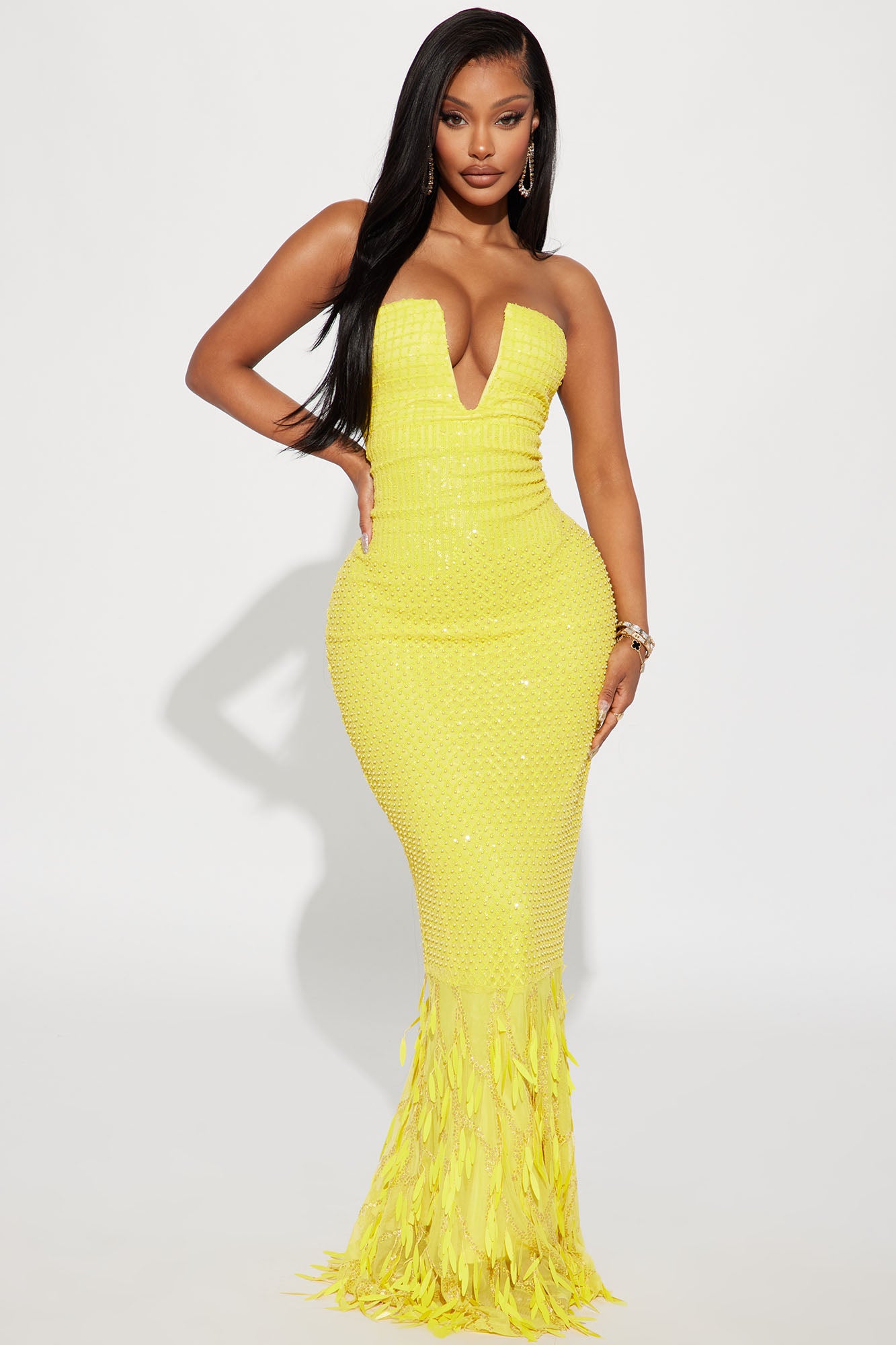Posh Living Sequin Maxi Dress Yellow