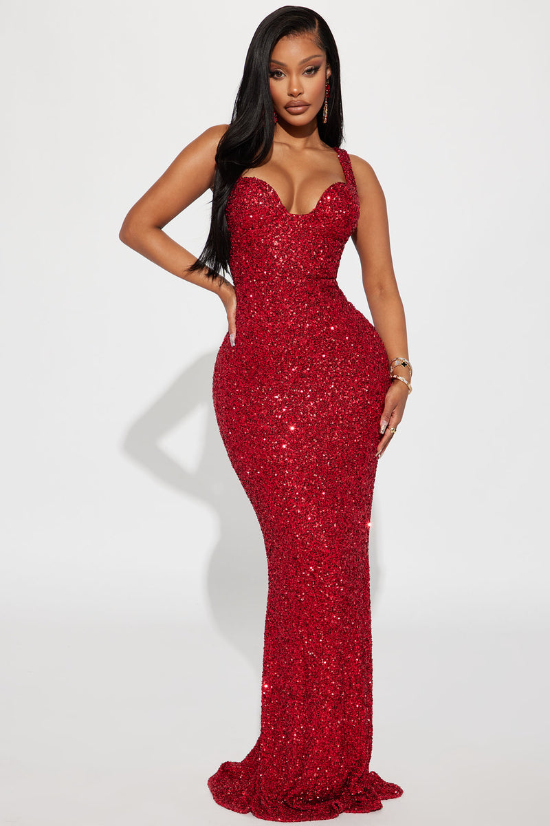 Alora Sequin Maxi Dress - Red | Fashion Nova, Dresses | Fashion Nova