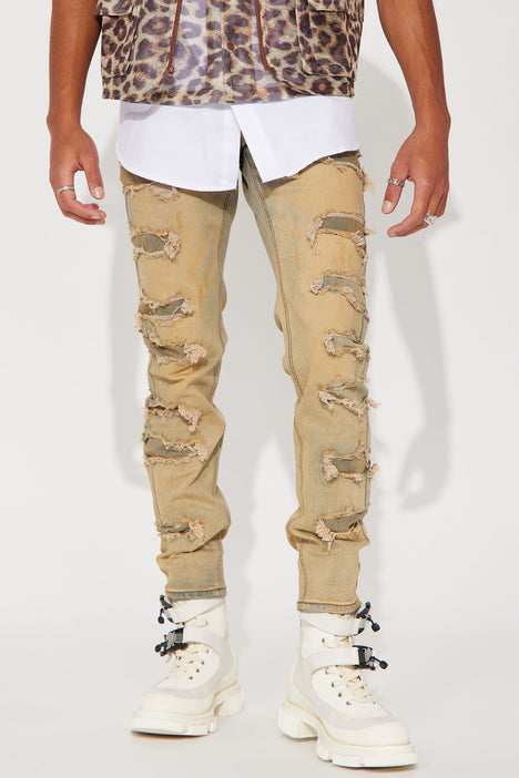 Controlled Ripped Skinny Jeans Vintage Blue Wash