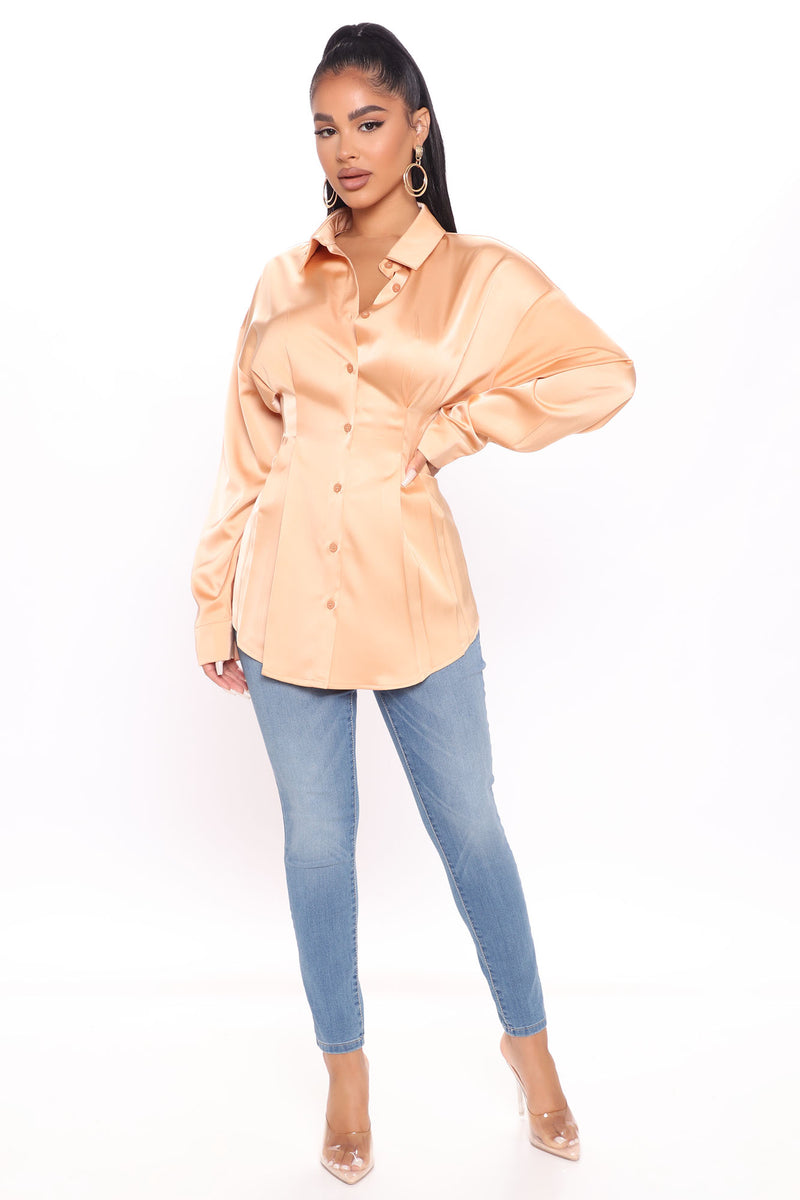 Second To None Button Down Top - Peach | Fashion Nova, Shirts & Blouses ...