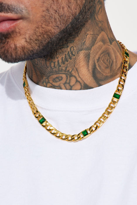 Gold chain store green neck