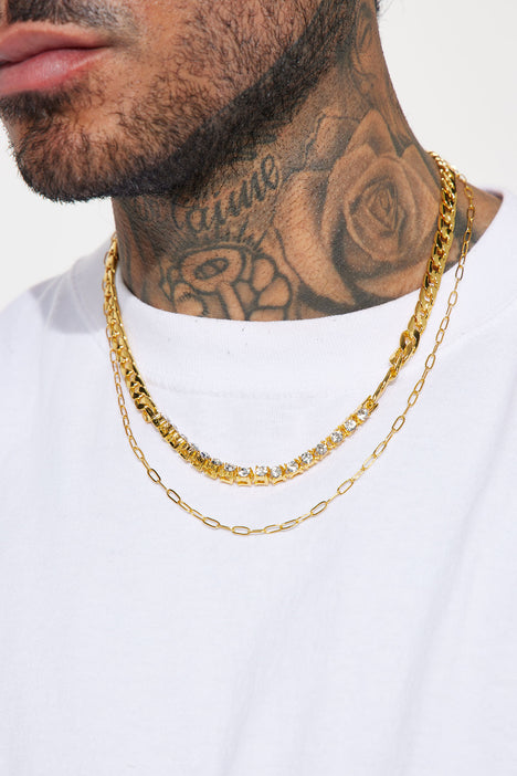 Double gold necklace mens online