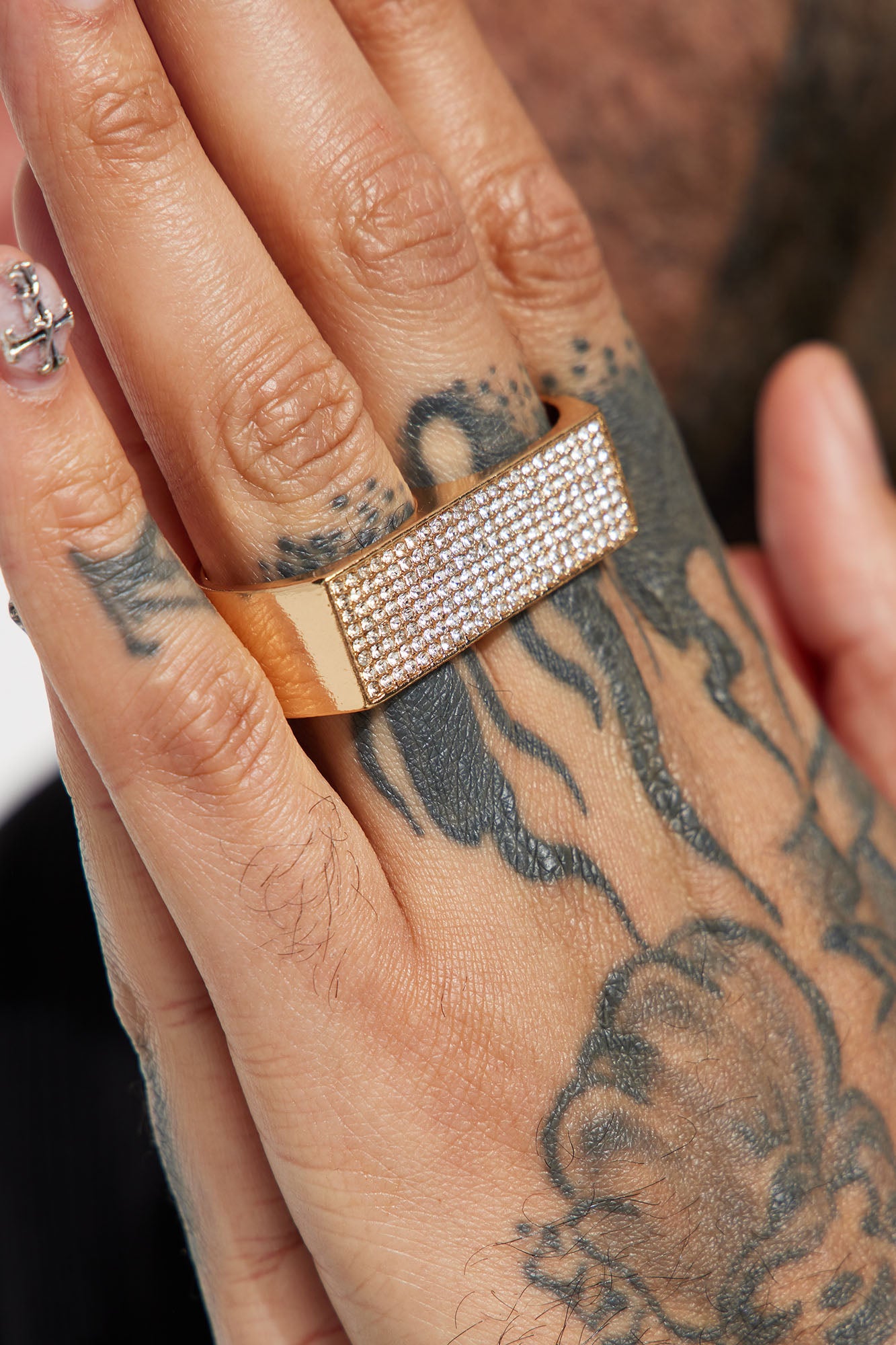Iced Out Two Finger Ring Gold