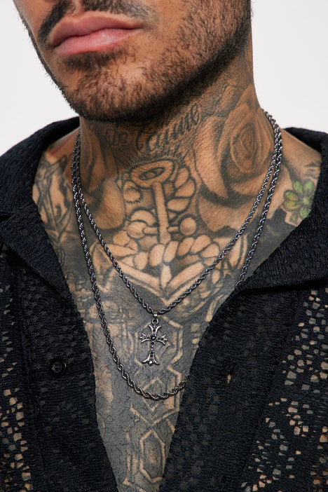 Cross The Line 2 Piece Chain Necklace Black Fashion Nova Mens