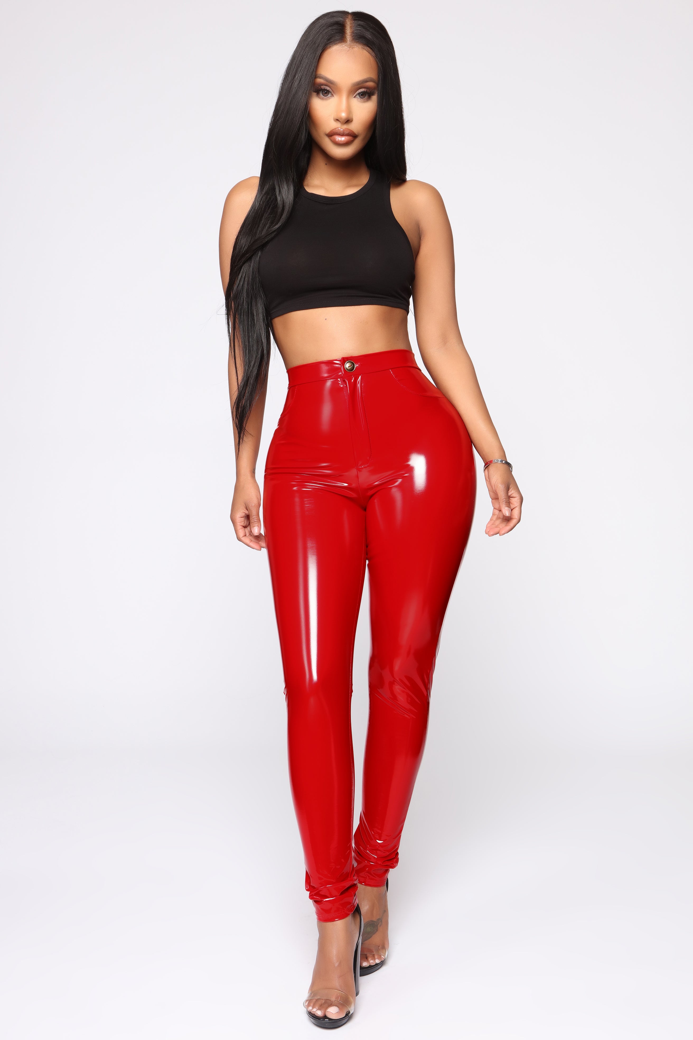 Vinyl cheap red trousers