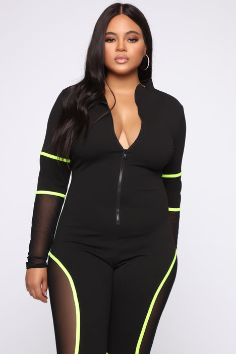 Top Level Active Jumpsuit Black Lime