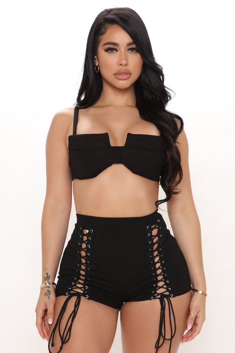 Black lace up shorts online