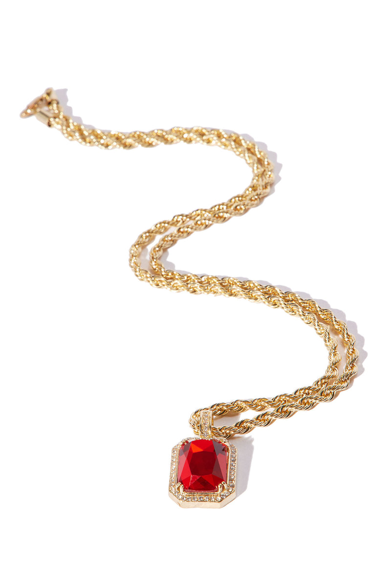 Ruby Stone Pendant Chain Necklace - Gold/Red | Fashion Nova, Mens ...