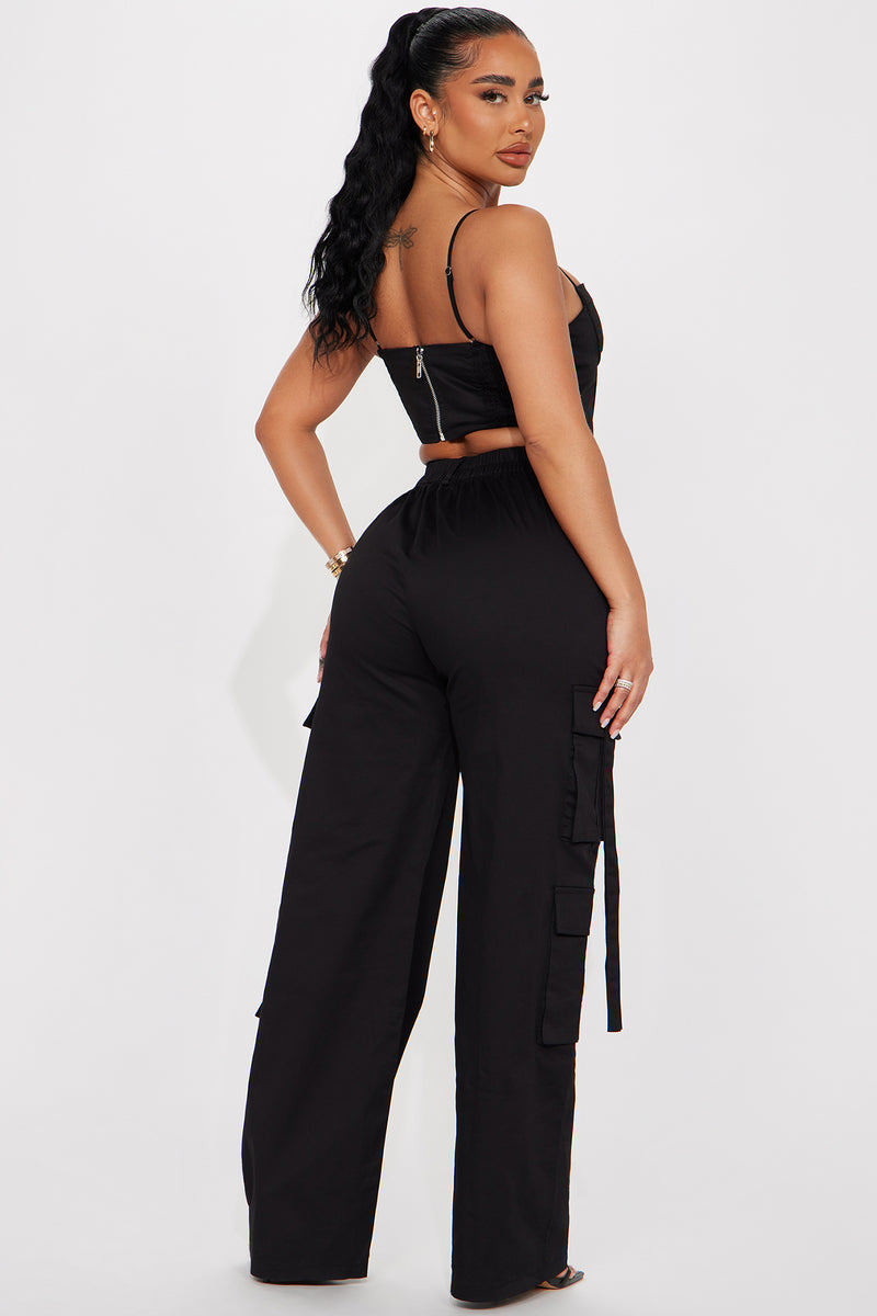 Back Of My Mind Cargo Pant Set - Black | Fashion Nova, Matching Sets ...