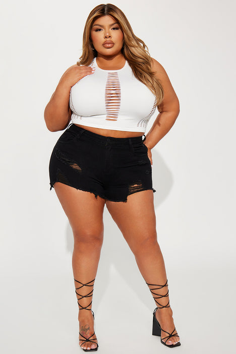 Fashion nova black ripped shorts best sale