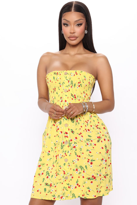 Fashion nova yellow floral dress sales