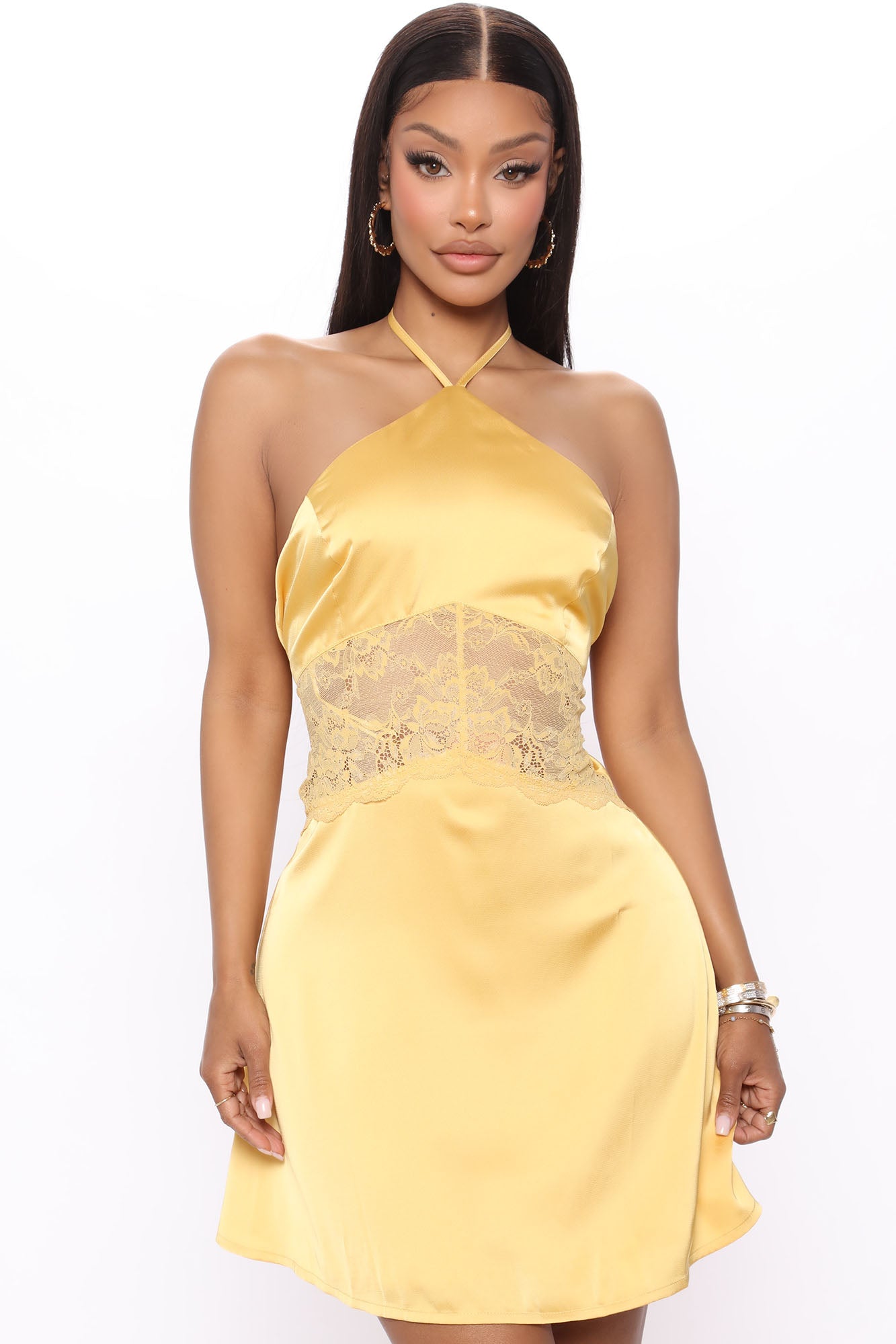 Flirty And Sweet Satin Mini Dress Yellow