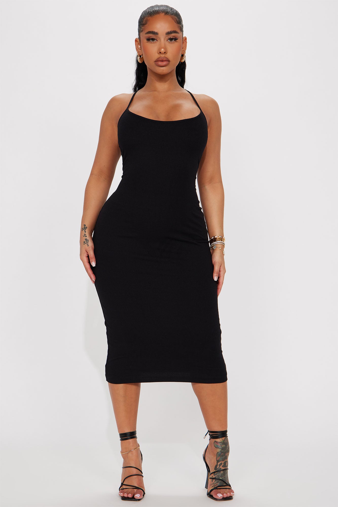 Bella Ribbed Midi Dress Black