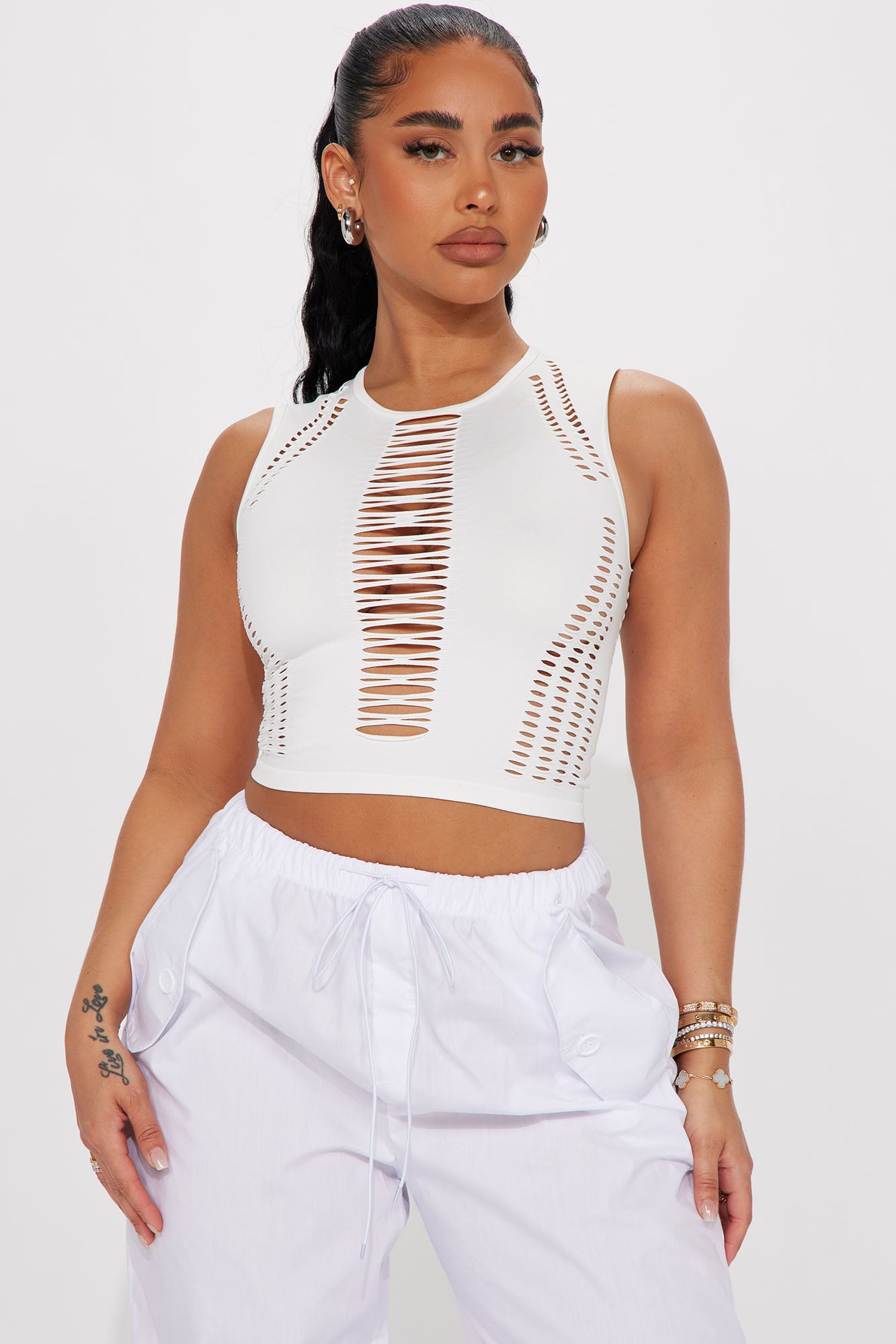 Everyday Baddie Cut Out Top White Fashion Nova Knit Tops
