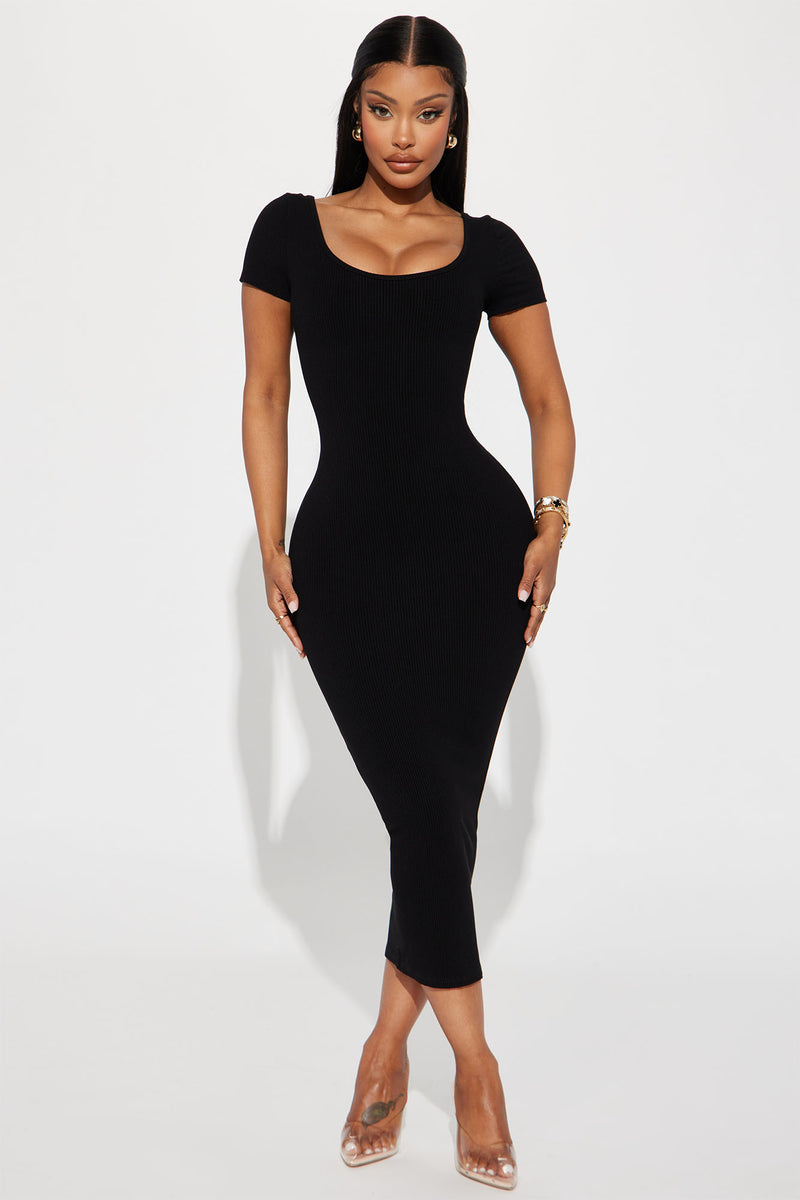 Veronica Snatched Midi Dress - Black | Fashion Nova, Dresses | Fashion Nova