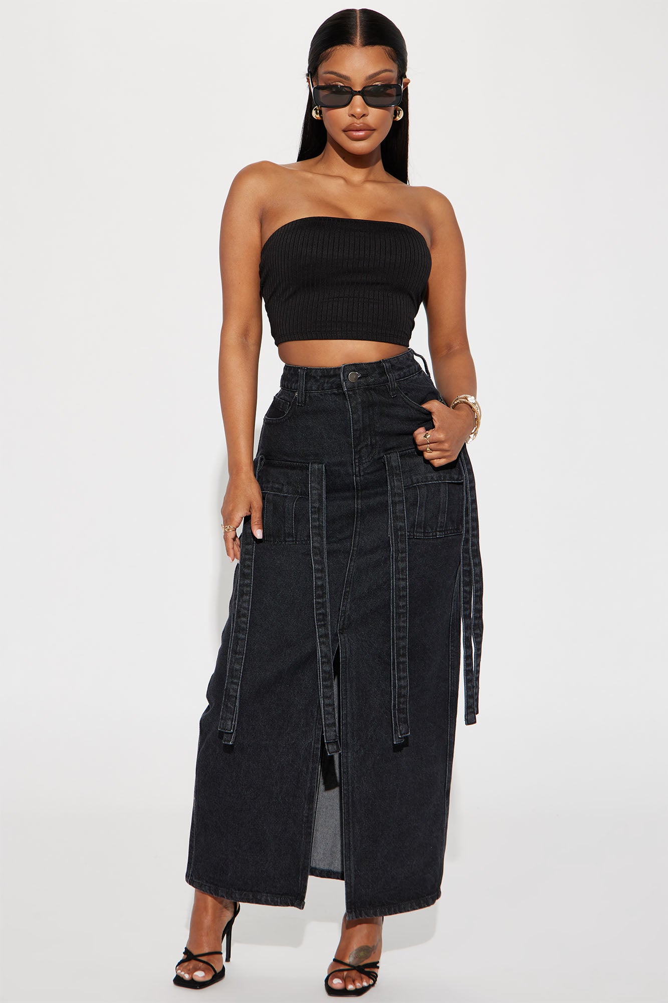 Denim midi hotsell skirt fashion nova